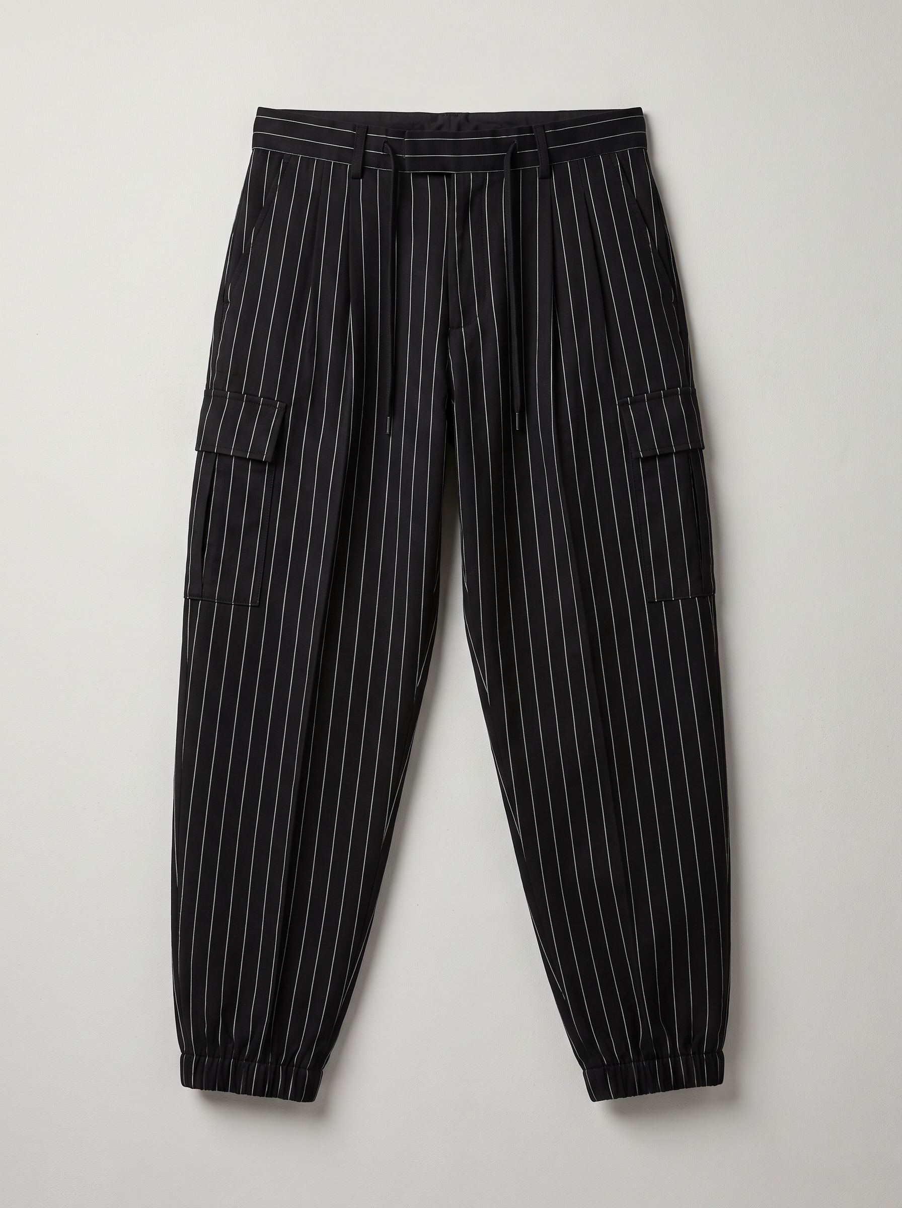Striped Pleated Pants - Black