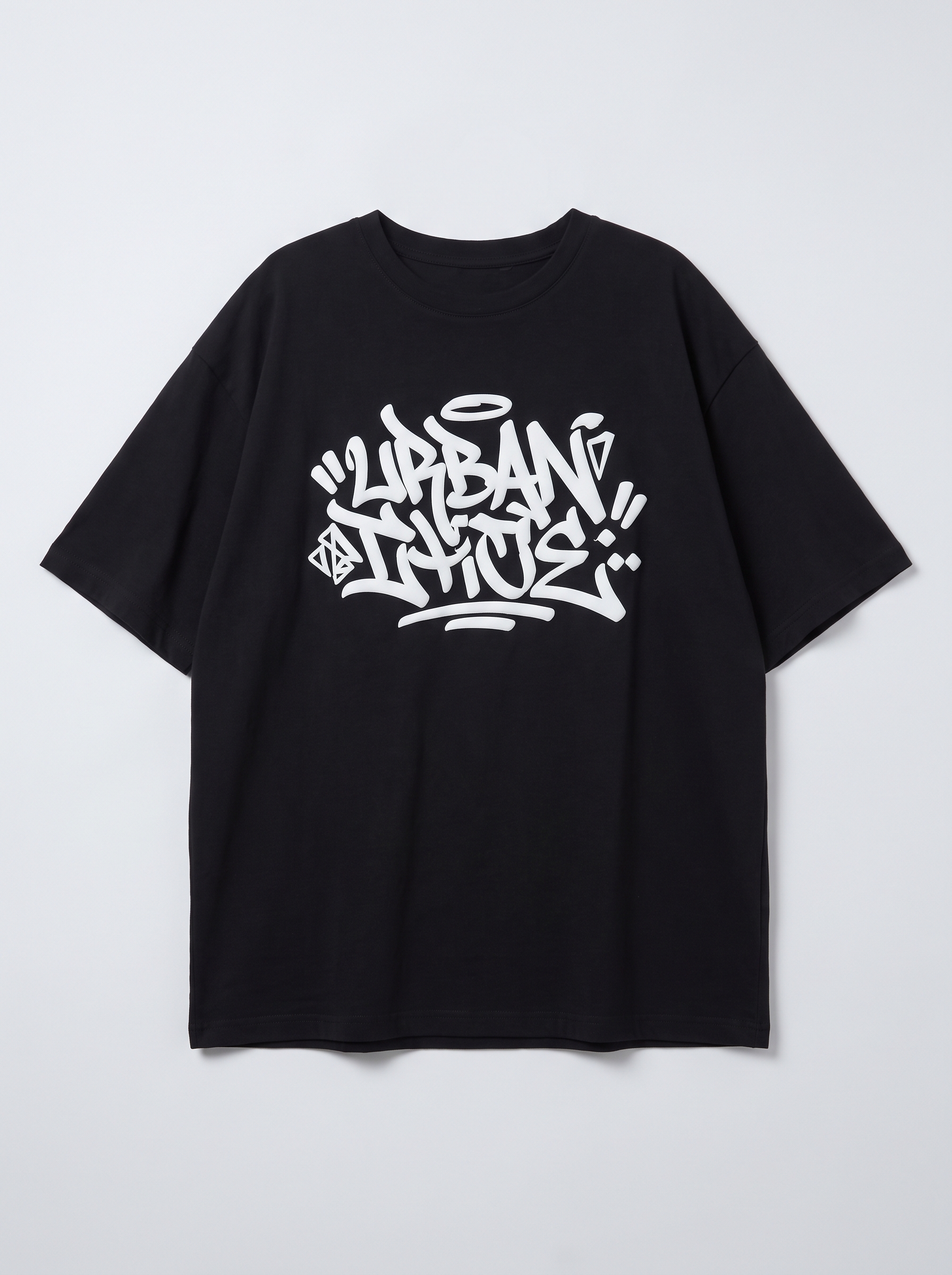 Logo Puff Print Oversized Tee - Black