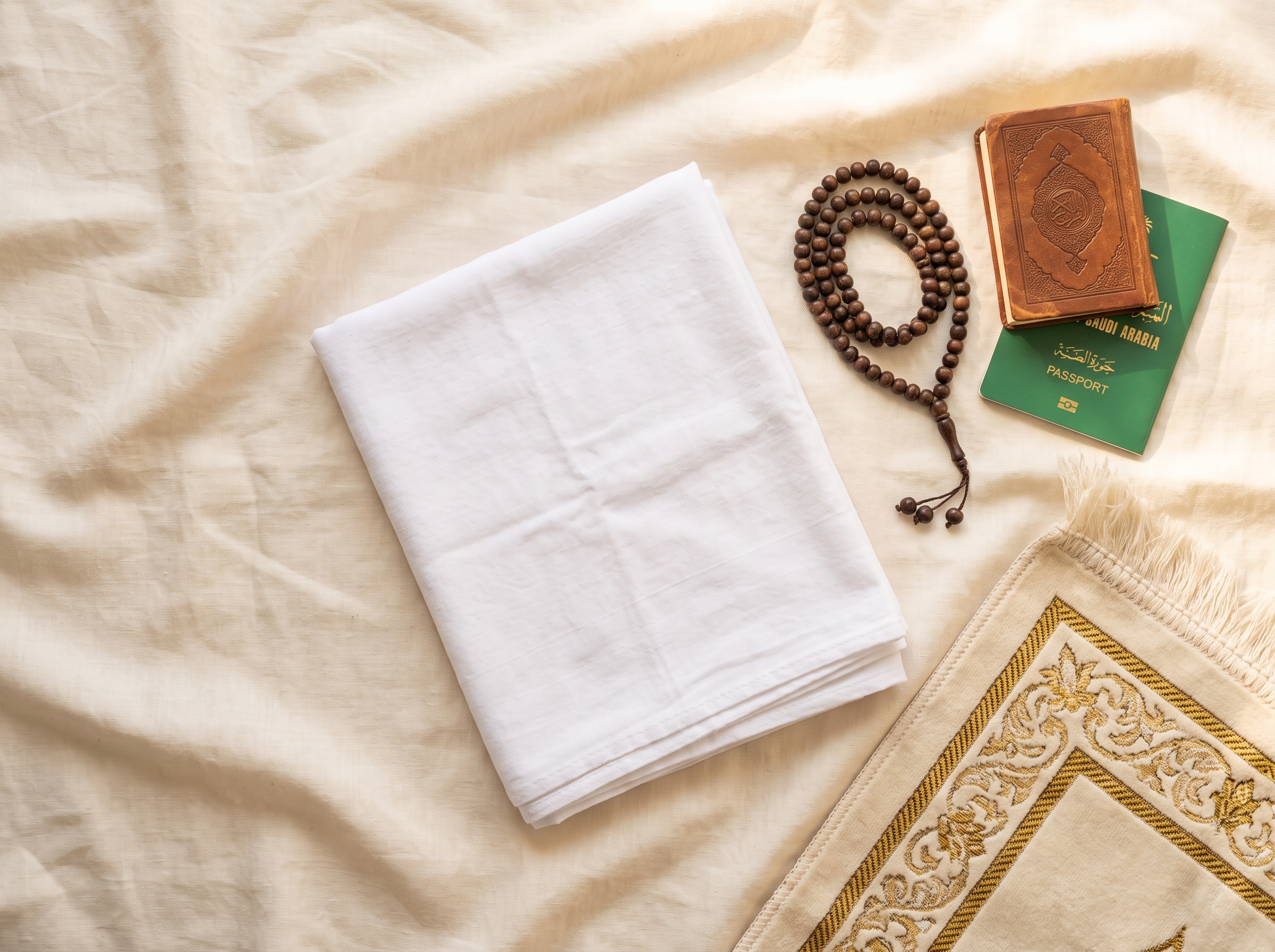 Kit ihram, tasbih dan Al-Quran untuk persediaan umrah